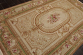 5x8 Beige, Tan, Green Color Hand Woven Aubusson Savonnerie Wool Traditional Oriental Rug